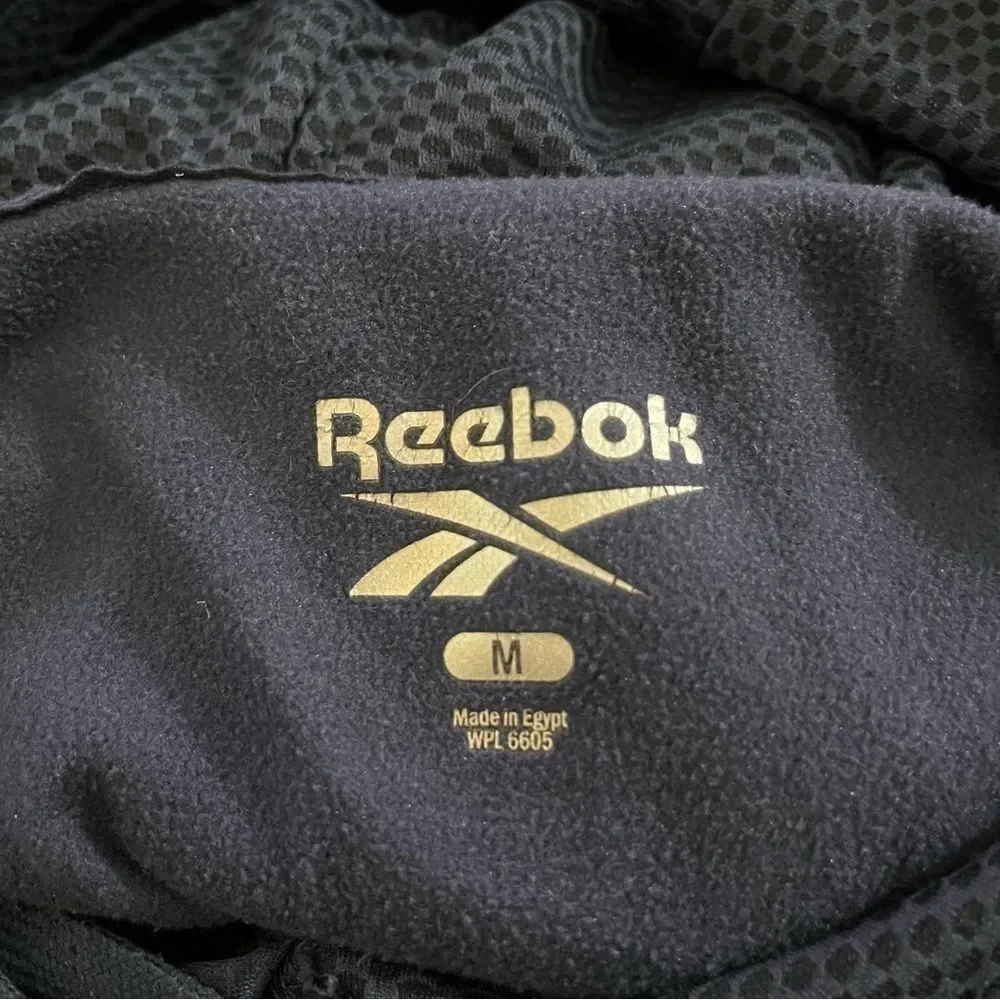 Reebok Sleeve Patch Pullover Athletic Hoodie Navy Heather M